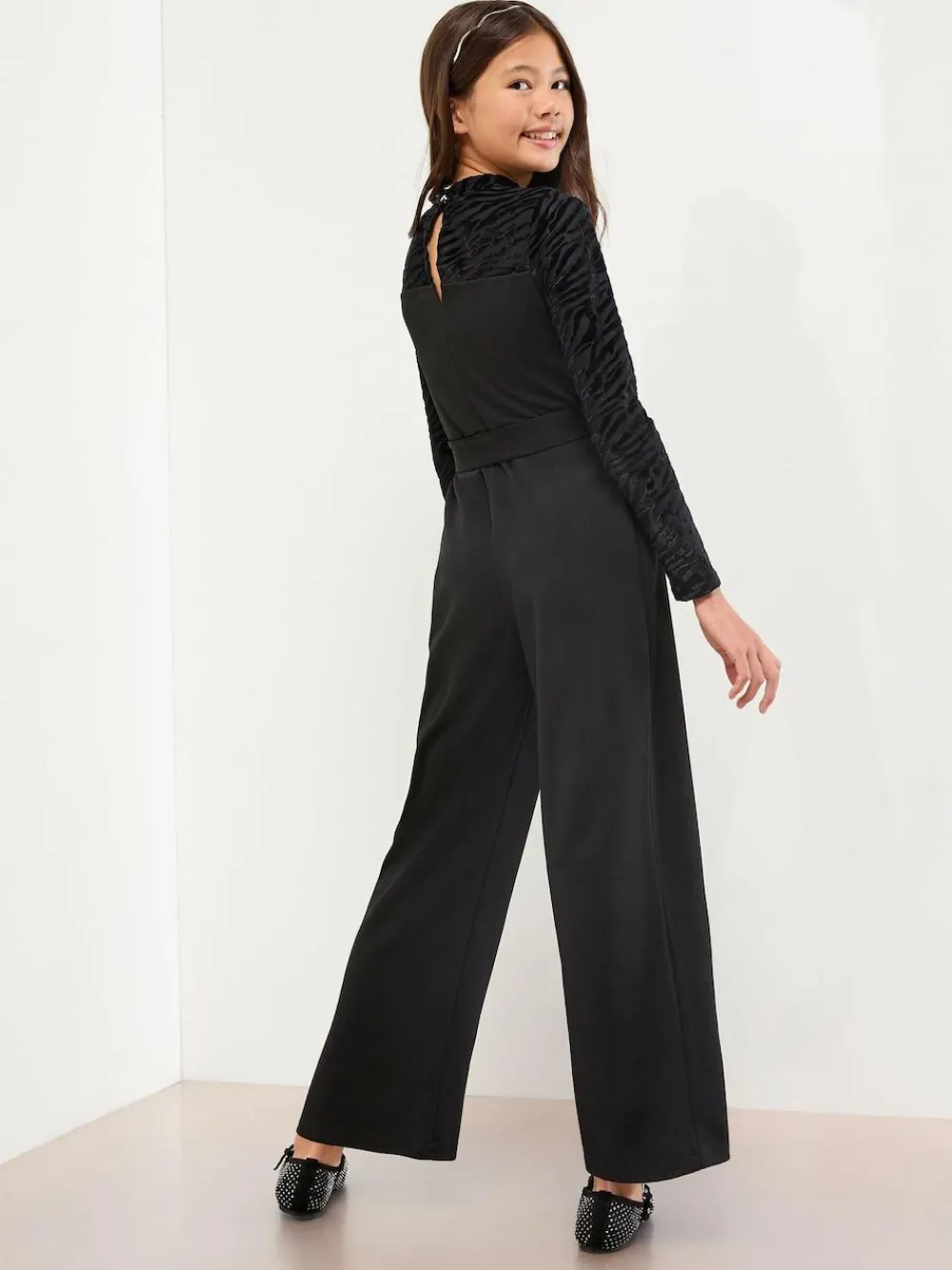 Discount Lipsy Black Zebra Devore Jumpsuit (5-16yrs)