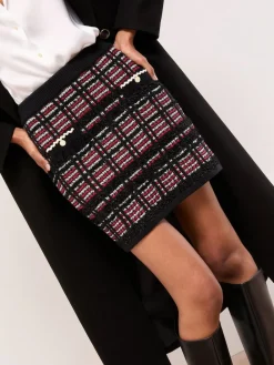 Lipsy Black/Red Checked Boucle Trim Detail Knitted Mini Skirt^Women Skirts