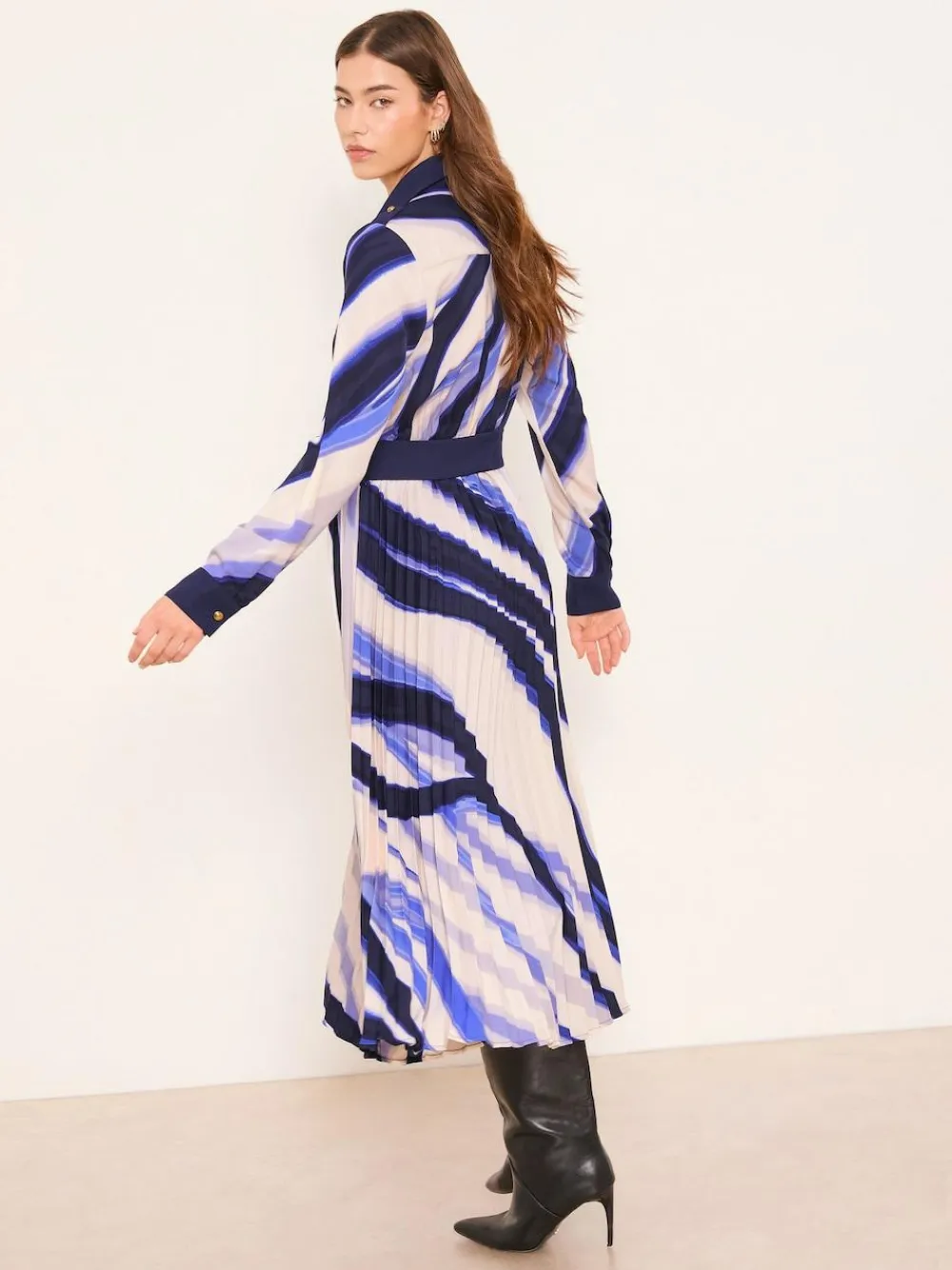 Lipsy Marble Print Woven Pleated Midi Shirt Dress^Women Midi Dresses