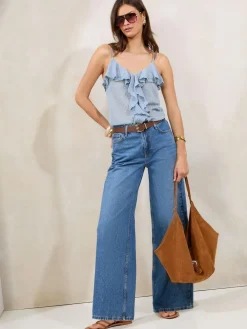 New Lipsy Blue Ruffle Lace Cami