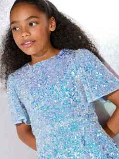 Lipsy Blue Sequin Bubble Hem Party Dress (5-16yrs)^ Occasionwear