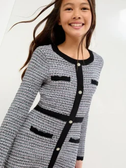 Lipsy Blue/Black Boucle Button Through Knit Dress (5-16yrs)^ Dresses|Knitwear & Sweaters