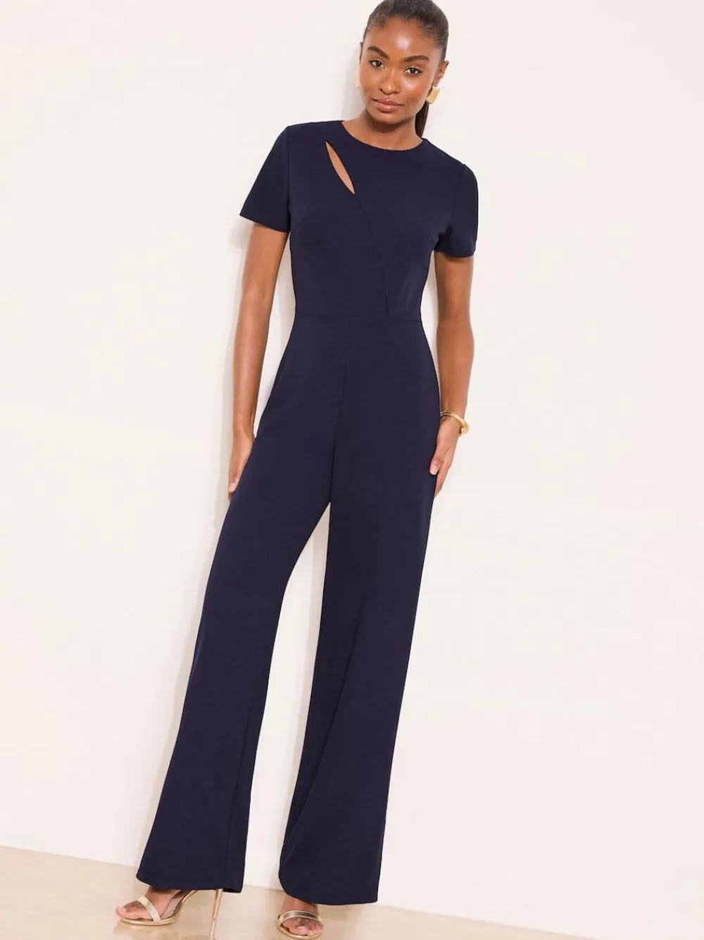 Sale Lipsy Short Sleeve Splice Jumpsuit Blue/Navy