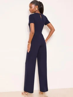Sale Lipsy Short Sleeve Splice Jumpsuit Blue/Navy