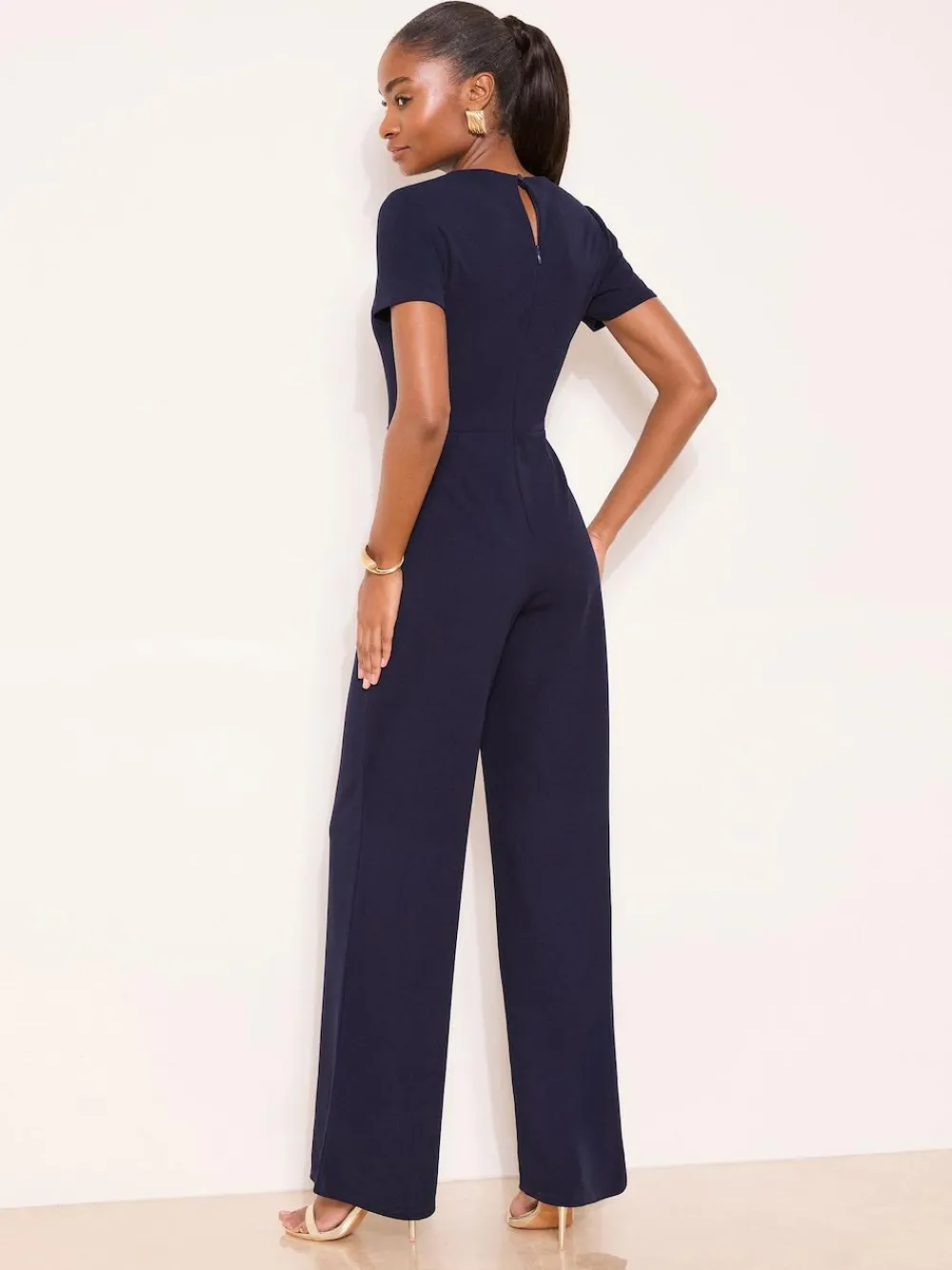 Sale Lipsy Short Sleeve Splice Jumpsuit Blue/Navy