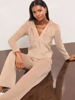 Outlet Lipsy Embroidered Velour Relaxed Wide Leg Joggers Brown