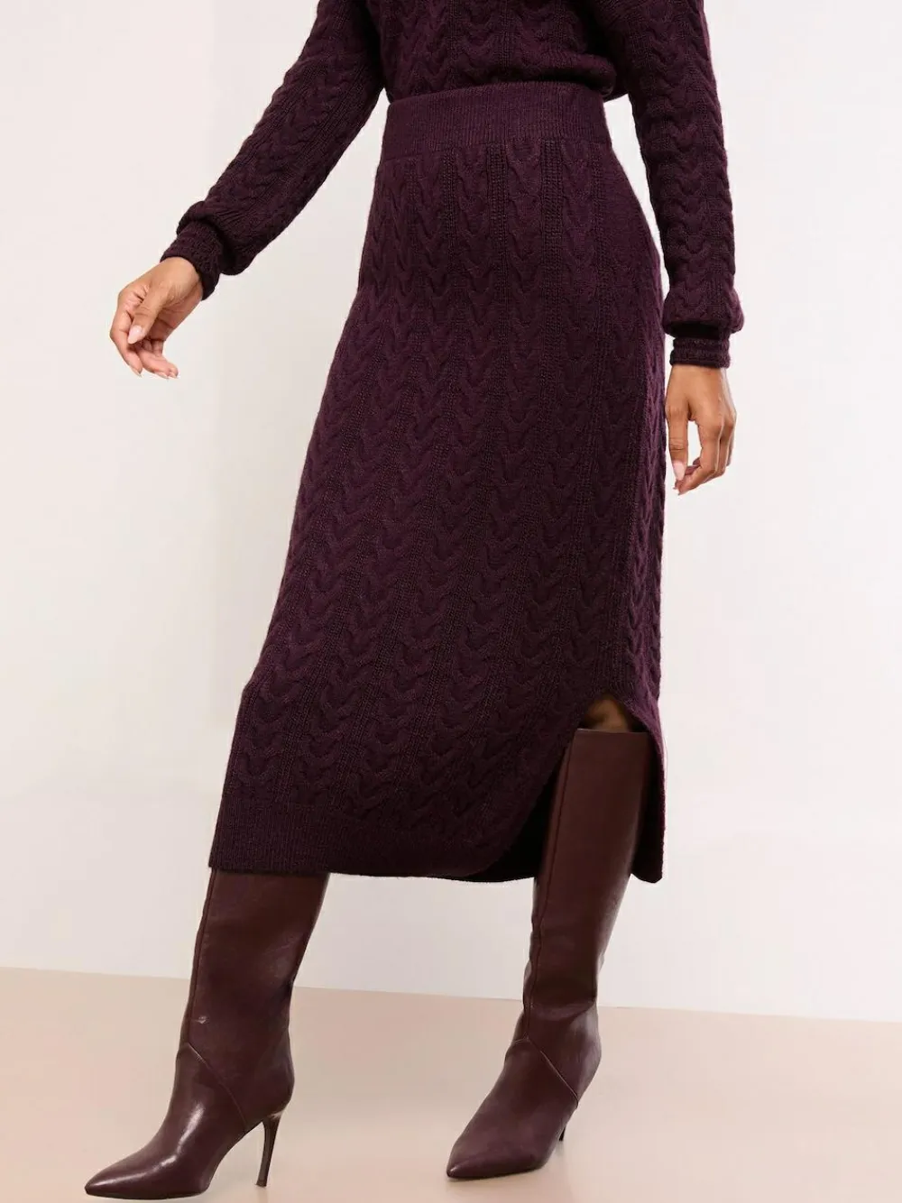 Lipsy Burgundy Red Cable Knit Co Ord Midi Skirt^Women Skirts