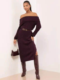 Lipsy Burgundy Red Cable Knit Co Ord Midi Skirt^Women Skirts