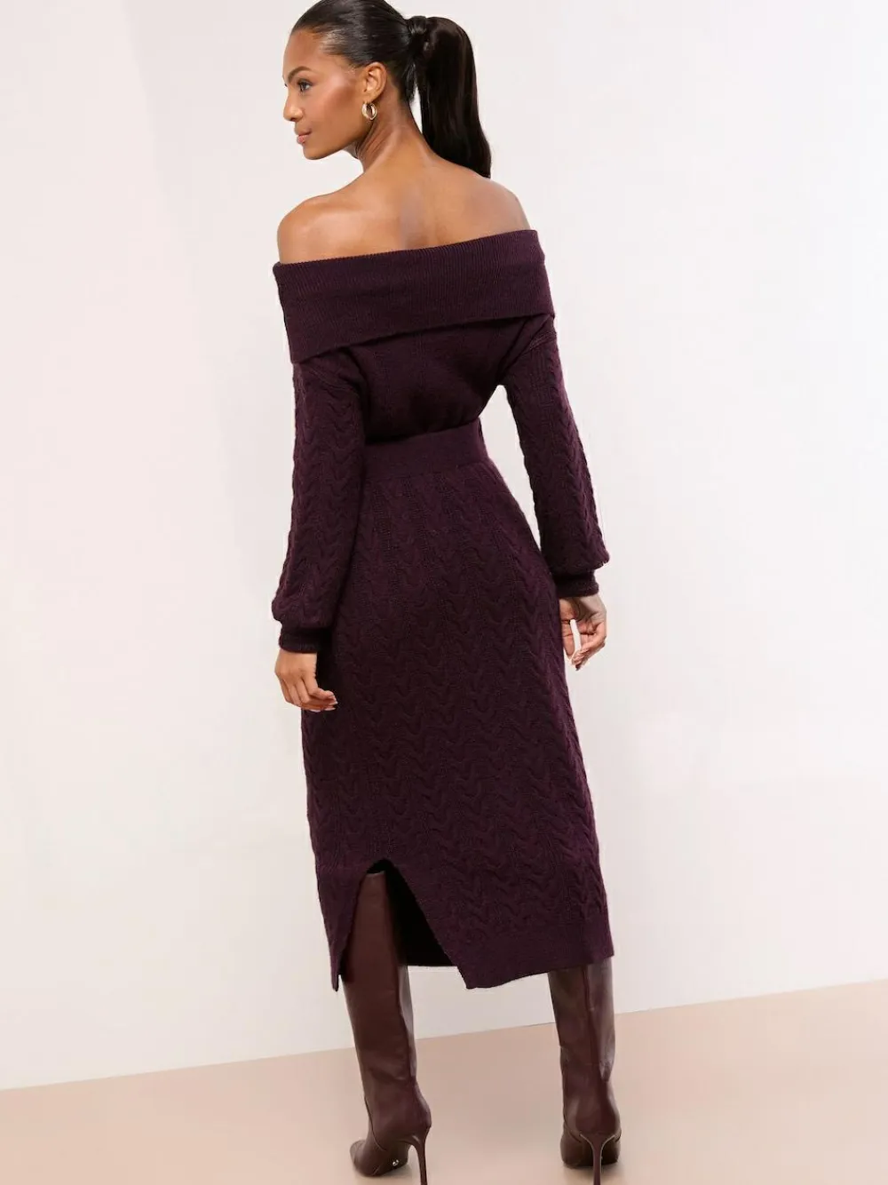 Lipsy Burgundy Red Cable Knit Co Ord Midi Skirt^Women Skirts