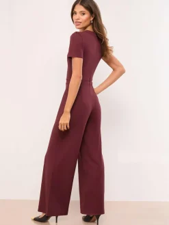 Discount Lipsy Military Buttoned Jumpsuit Burgundy Red