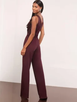 Lipsy Burgundy Red Petite Floral 3D Textured Halter Jumpsuit^Women Jumpsuits & Playsuits