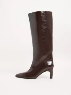 Lipsy Burgundy Red Wide Fit Faux Leather Knee High Low Kitten Heel Boots