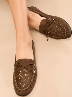 Lipsy Faux Leather Studded Casual Moccasin Loafers^Women Flats