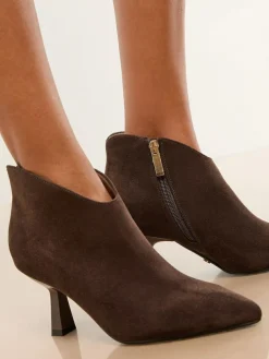 New Lipsy Standard fit Faux Suede Low Heel Ankle Kitten Heels Chocolate Brown