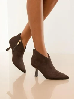 New Lipsy Standard fit Faux Suede Low Heel Ankle Kitten Heels Chocolate Brown