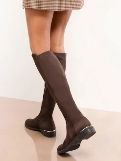 Lipsy Standard fit Faux Suede Elasticated Flat Knee High Casual Boots^Women Boots & Wellies|Boots