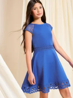 Lipsy Cobalt Blue Bow Lace Scuba Occasion Dress (5-16yrs)^ Occasionwear