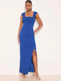 Discount Lipsy Square Neck Short Sleeve Ruched Maxi Dress Cobalt Blue