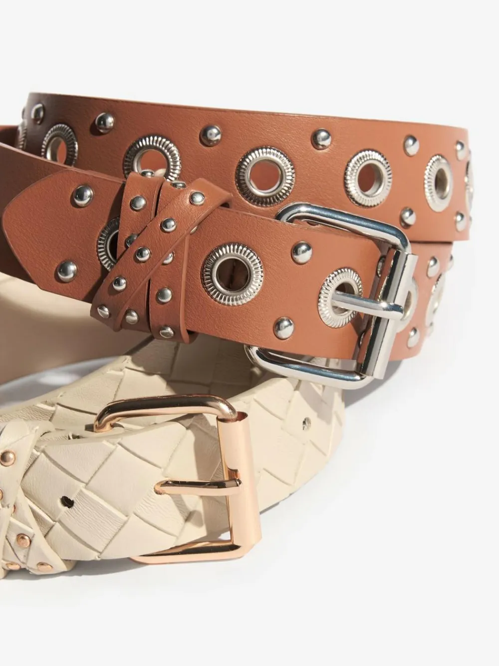 Online Lipsy Belts 2 Pack Cream Weave and Tan Stud