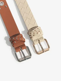 Online Lipsy Belts 2 Pack Cream Weave and Tan Stud