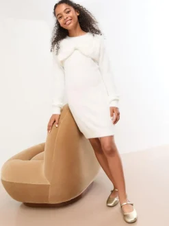 Best Lipsy Cream White Bow Knit Dress (5-16yrs)