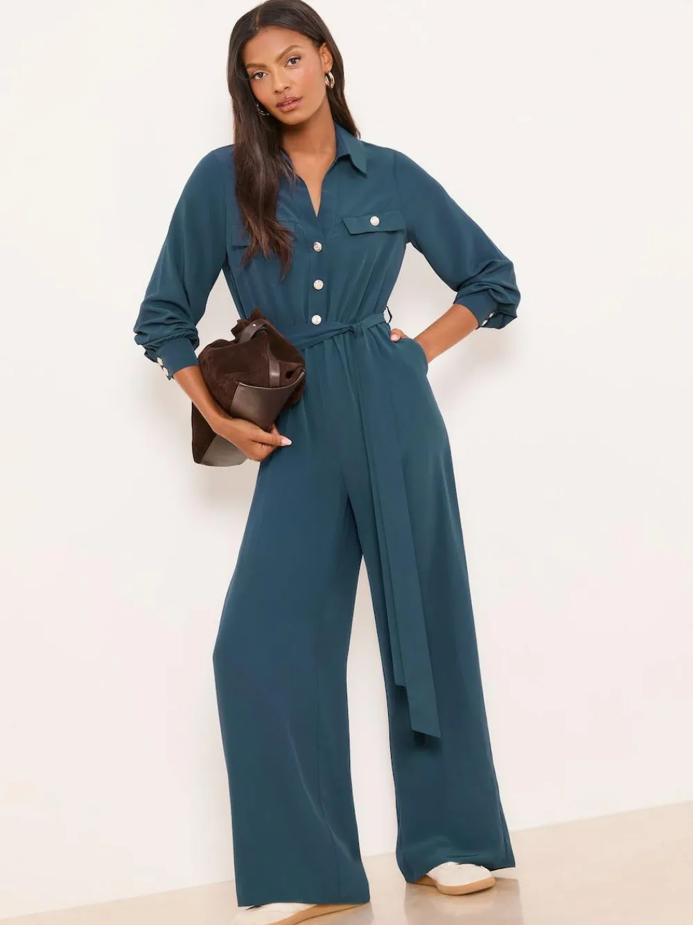 Best Lipsy Dark Green Petite Utility Belted Military Buttoned V-Neck Jumpsuit