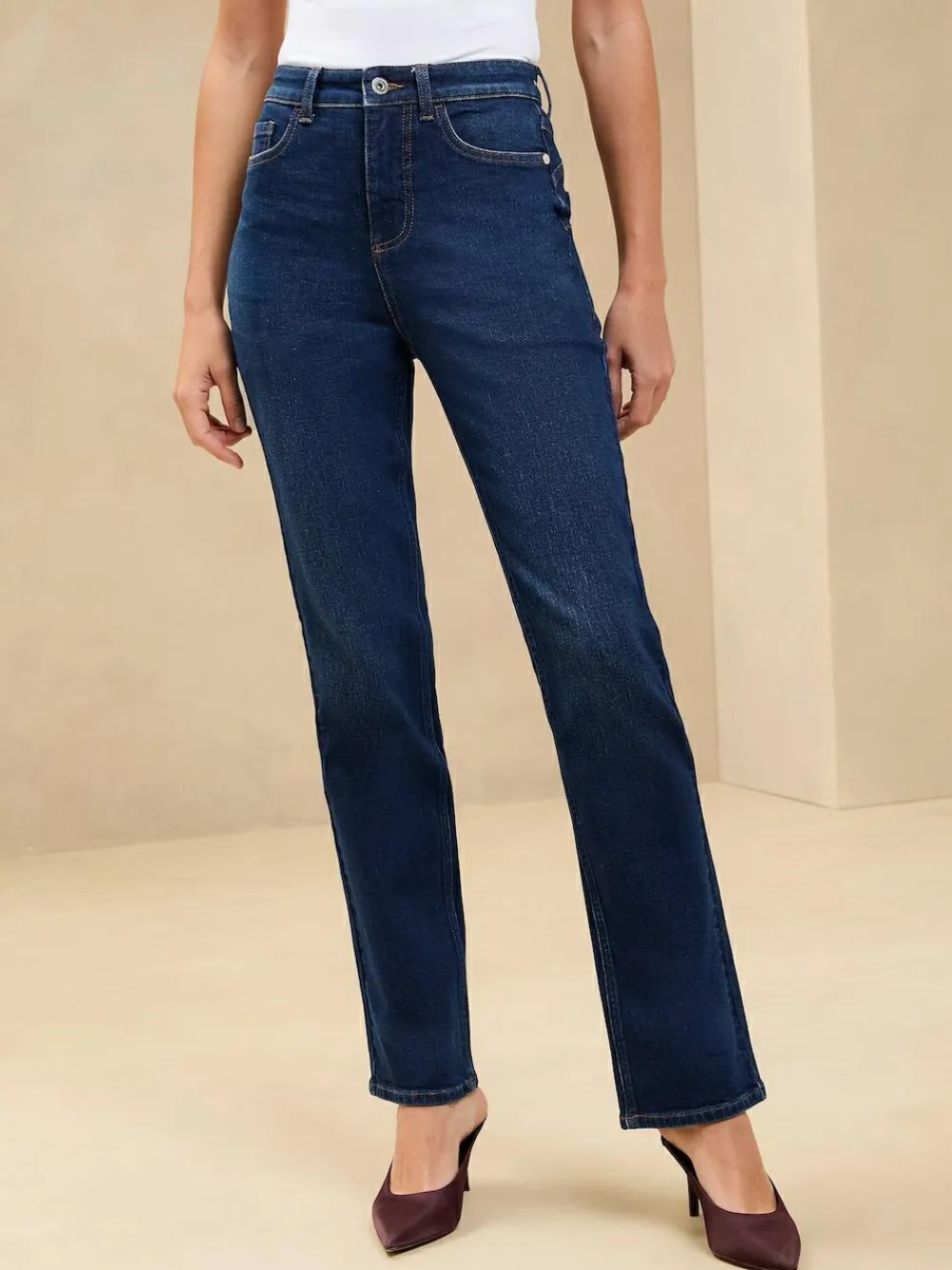 Online Lipsy High Waist Straight Leg Jeans Dark Wash Blue Sculpting