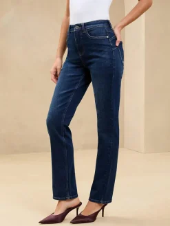 Online Lipsy High Waist Straight Leg Jeans Dark Wash Blue Sculpting
