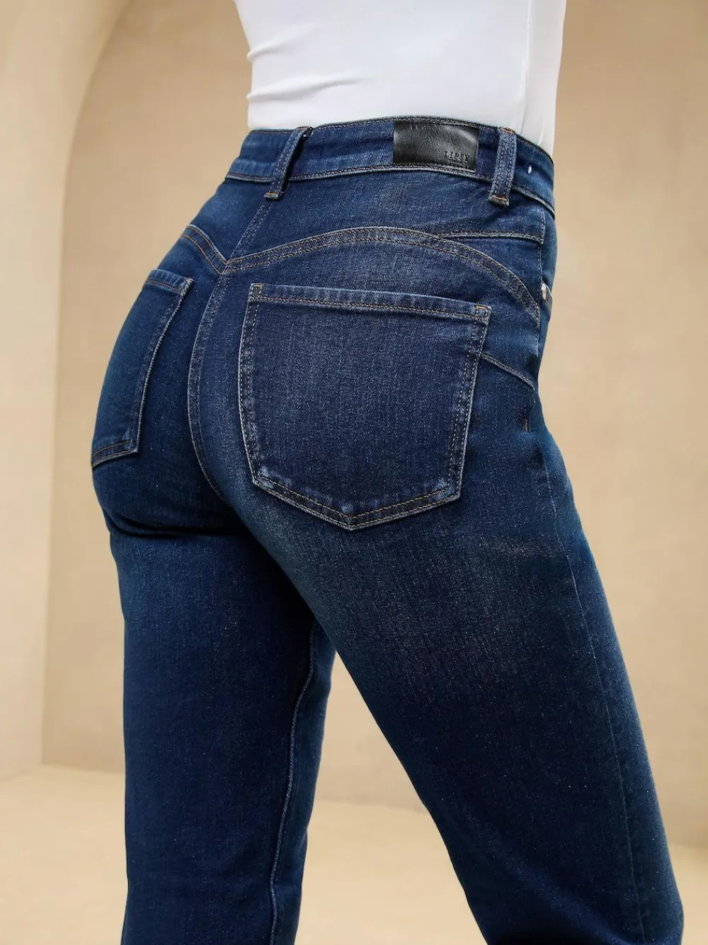 Online Lipsy High Waist Straight Leg Jeans Dark Wash Blue Sculpting
