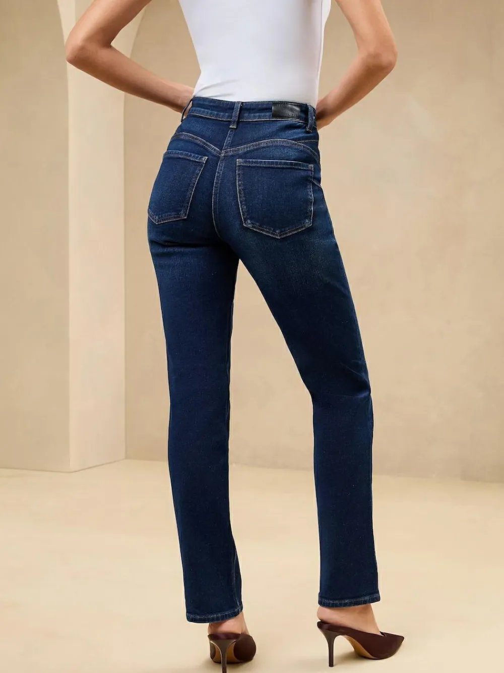 Online Lipsy High Waist Straight Leg Jeans Dark Wash Blue Sculpting