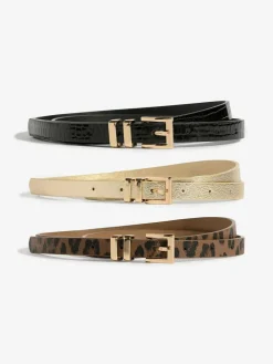 Lipsy Gold, Leopard & Black Skinny Belts 3 Pack^Women Belts