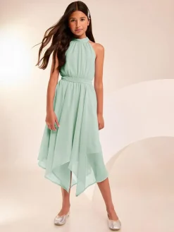 Best Lipsy Hanky Hem Halter Occasion Dress (7-16yrs) Green