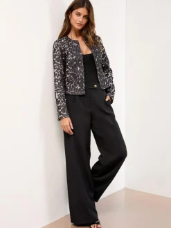 Outlet Lipsy Grey Animal Print Cropped Collarless Blazer