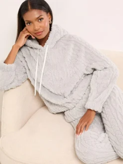 Sale Lipsy Cosy Hoodie and Trousers Lounge Set Grey Cable