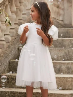 Lipsy Ivory Flower Girl Puff Sleeve Occasion Dress (2-13yrs)^ Dresses|Occasionwear