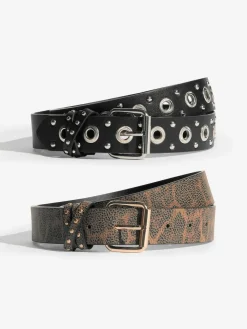 Clearance Lipsy Belts 2 Pack Leopard Print and Studded