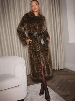 Online Lipsy Leopard Print Faux-Fur Belted Longline Coat