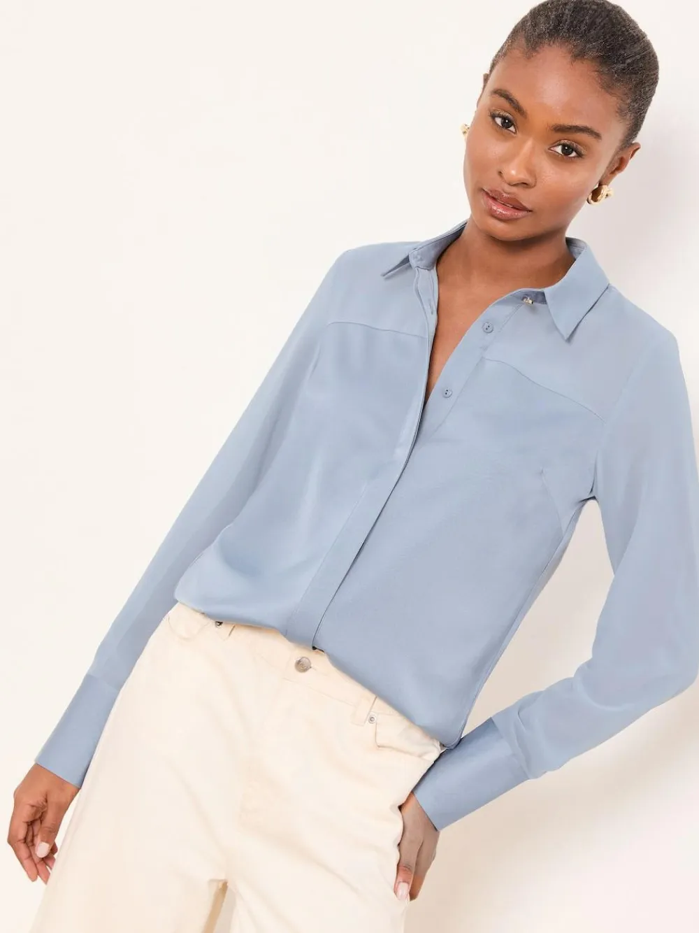 Lipsy Long Sleeve Satin Chiffon Mix Shirt^Women Tops & T-Shirts|Blouses & Shirts