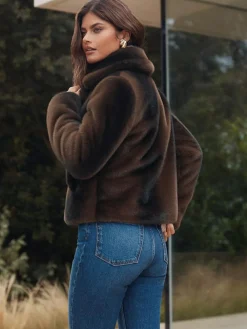 Outlet Lipsy Short Collared Coat Mink Brown