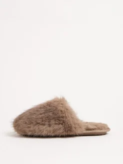 Lipsy Faux Fur Ultra Fluffy Close Toe Mule Nightwear Slippers Mocha
