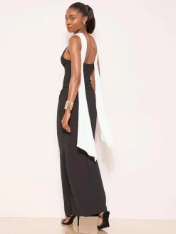 New Lipsy Monochrome High Neck Scarf Drape Maxi Dress