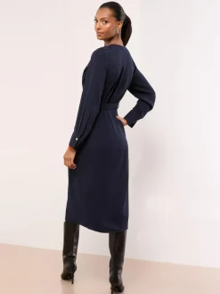 Lipsy Grandad Collar Belted Midi Button Through Shirt Dress^Women Dresses