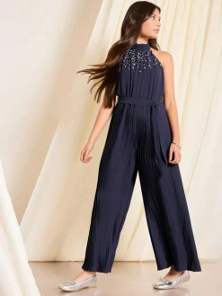 Clearance Lipsy Navy Blue Halter Embellished Occasion Jumpsuit (7-16yrs)