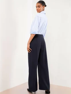 Discount Lipsy Navy Blue High Waist Wide Leg Trousers