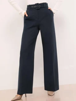 Lipsy Navy Blue Petite Belted Tailored Wide Leg Trousers^Women Pants