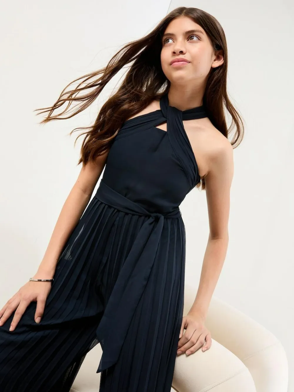 Sale Lipsy Navy Blue Twist Halter Occasion Jumpsuit (5-16yrs)