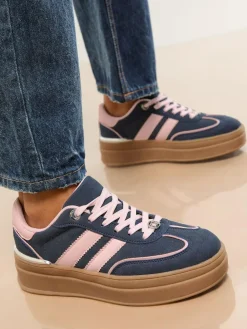 Outlet Lipsy Faux Suede Chunky Platform Sports Trainer Navy