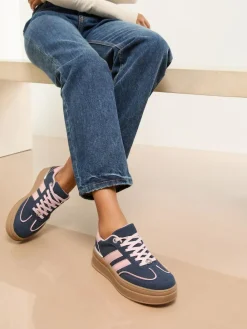 Outlet Lipsy Faux Suede Chunky Platform Sports Trainer Navy