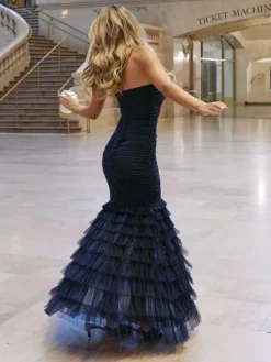 Lipsy Navy Premium Mesh Fishtail Bandeau Maxi Prom Dress^Women Occasion Dresses|Maxi Dresses