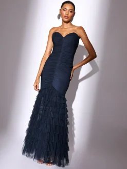 Lipsy Navy Premium Mesh Fishtail Bandeau Maxi Prom Dress^Women Occasion Dresses|Maxi Dresses